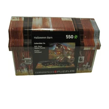 Eurographics 550 piece Puzzle Halloween Barn with Tin and Poster 