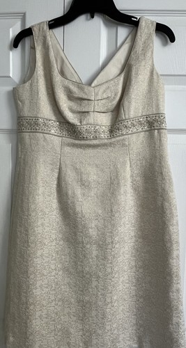 Tahari Jacquard 2 Piece Dress Suit Formal Jacket Set Pailette Beads Metallic 8P - Picture 5 of 18