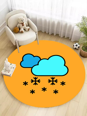 Cartoon Kids Round Rug Yellow Blue Snow Pattern Funny Circle Area Rugs