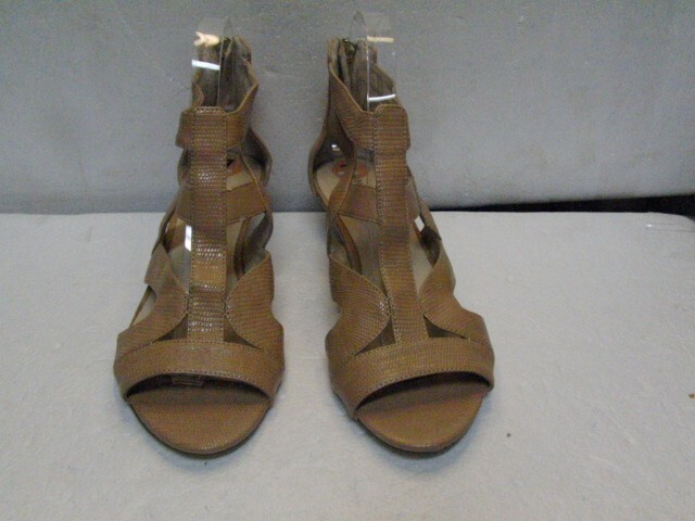 UNISA Nine West donna beige pelle punta aperta cinturino zeppa tacco misura 7M
