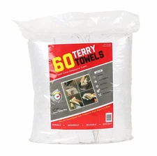 Bulk 60 Pack of Terry Towels - All Purpose Cleaning Grade Rags - 14 x 17 White 