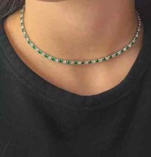 15Ct Round Lab Created Emerald Women's Tennis Necklace 14k White Gold Plated 18"