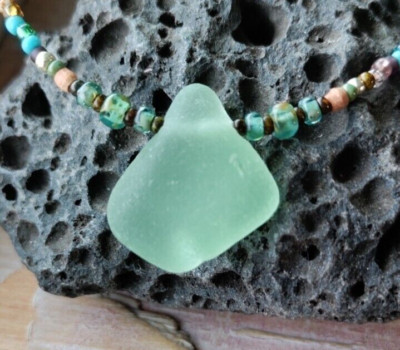 Genuine Sea Glass Necklace Aloha Casual Elegance Frosty Hawaii Pastel Bright