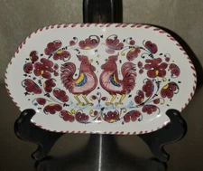 Vintage Ceramica Nova Deruta Italian Art Pottery 8x5" Wall Art/Tray Red Roosters