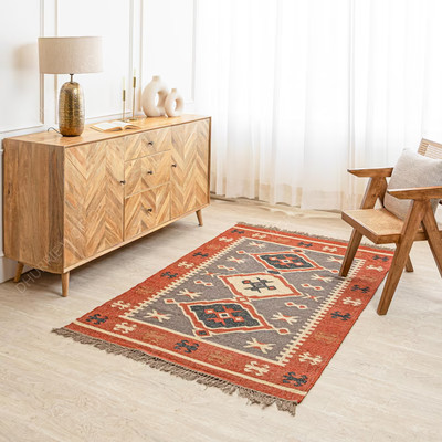Woven Rug Hallway Runner Ethnic Kilim Carpet Large Wool Jute Area Rug Kilim Flat