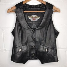 Harley-Davidson Women's Size M Leather Vest SWAROVSKI Crystal Bar Shield