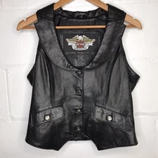 Harley-Davidson Women's Size M Leather Vest SWAROVSKI Crystal Bar Shield