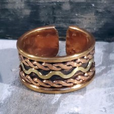 Artisan Geometric Design India Solid Brass and Copper 10mm Wide Adjustable Ring