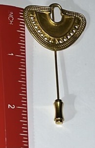 Authentic Vintage Cano Pre Columbian Replica 24k Gold Plated Ethnic Stick Pin