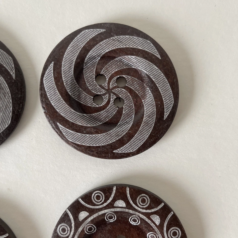 4 Beautiful Dark Painted Wooden Buttons Spiral & Circle Design Large 2 3/8” New - Image 3 of 4