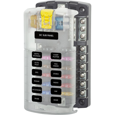 Blue Sea 5026 ST Blade ATO/ATC DC Fuse Block with Cover 12 Circuit Negative Bus