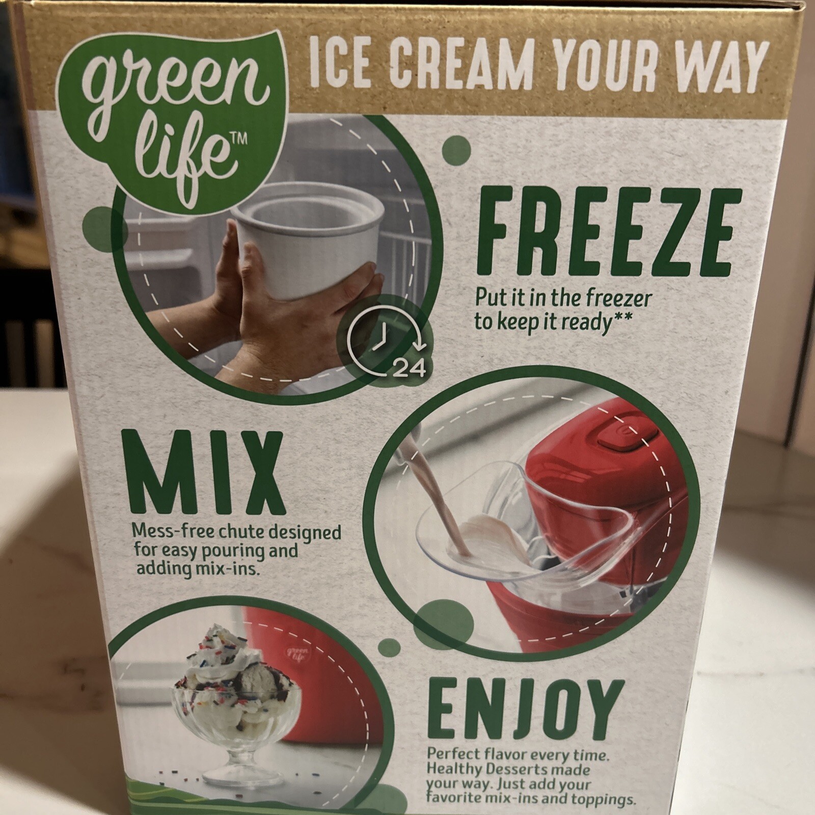 GreenLife Healthy Ceramic Nonstick 1.5QT Express Ice Cream Maker, Red