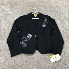 Ruby Road Jacket Womens 12 Black Blazer Coat Twill Rhinestone Casual Ladies $74