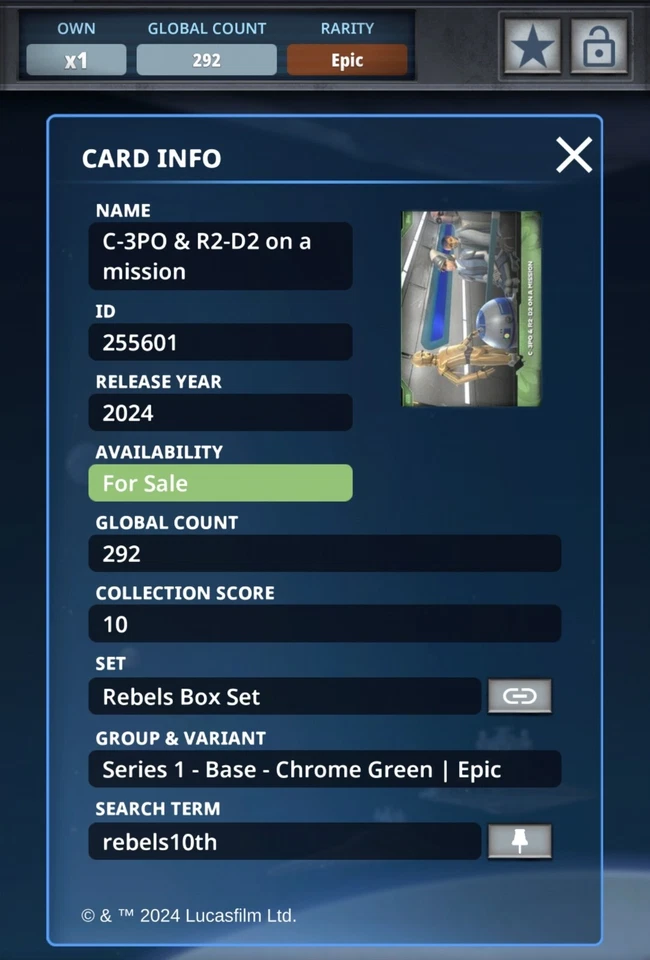 DIGITAL Star Wars Card Trader Rebels Box Set EPIC Green C-3PO & R2-D2 - Image 4 of 4