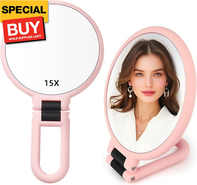 1X 15X Handheld Mirror with Handle for Travel， Magnifying Mirror, Rotation Adjus