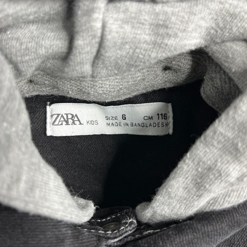 Zara Denim Overshirt jacket Charcoal Boys 6 Hood Snap Button Streetwear Grunge - Picture 2 of 6