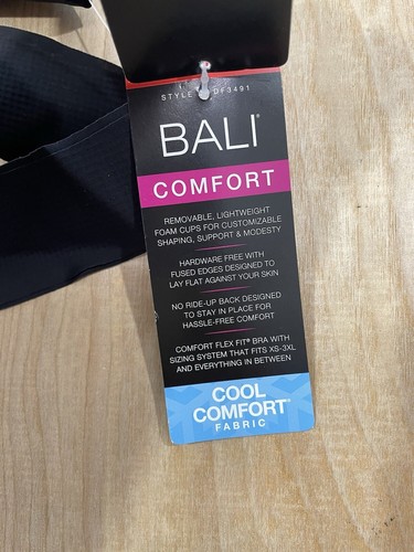 Womens Bali Comfort Cool Fabric Wireless Bra 360 Stretch Sz XS Black - Picture 8 of 8