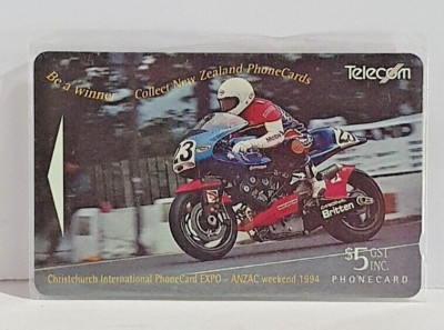BRITTEN SUPER-BIKE V1000 1994 RARE PHONECARD, NZ Telecom,  Pic at Isle of Man TT
