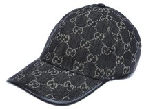 NWT GUCCI GG PRINT OSCAR BASE DENIM BASEBALL LADIES BLACK CAP HAT SIZE M