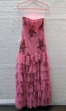 New Sherry Hill Floral Ruffle Trumpet Prom Dress Bright Pink Sz 8