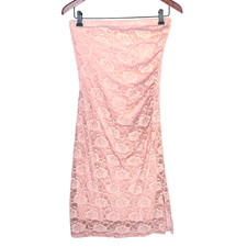 Sheer Floral Lace Overlay Mauve Soft Girl Strapless Mini Tube Top Opera Dress L