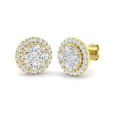 1,10 kt im Labor gezüchtete Diamant Ohrstecker Halo-Stil Gelbgold UK punziert