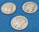 1917, 1917, 1918-D 10C Mercury Dime 90% Silver Lot Of 3