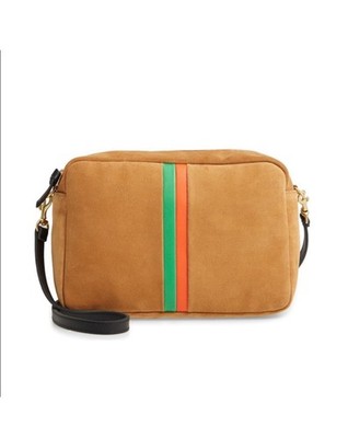 Clare V Marisol Stripe Camel Suede Crossbody Bag