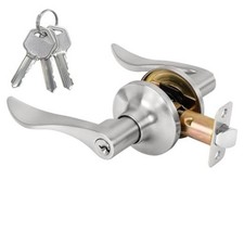 Keyed Door Lever, Door Handle with Lock and Key, 1 Pack Satin Nickel Entry