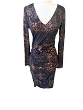 NWT GUESS Bodycon Ruched Sheath Dress Sz 6 V-Neck Long Sleeve Metallic Cocktail