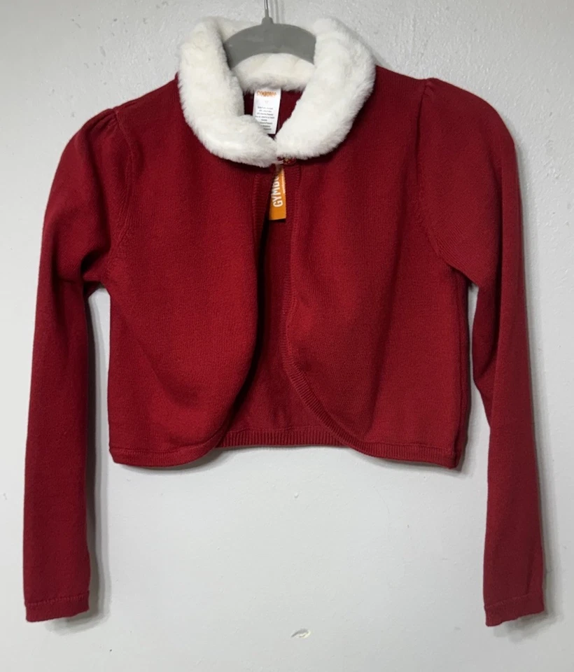 Suéter Gymboree Niñas Talla 12 Todo Vestido Imitación Piel Encogerse de hombros Rojo Vacaciones NUEVO Foto 3 de 4