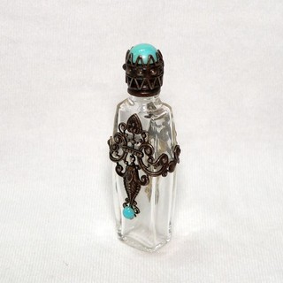 Vintage Perfume Scent Bottle w/ Silver Metal Cladding Made in France