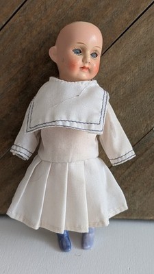 5'' German Bisque Doll Missing Wig, Sailor Dress Include Painted Features