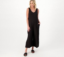 Cuddl Duds Regular Wide Leg Flexwear V-Neck Jumpsuit Black Large A587647