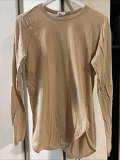 Bassike Scoop Hem Long Sleeve T-Shirt In Camel, Size Medium