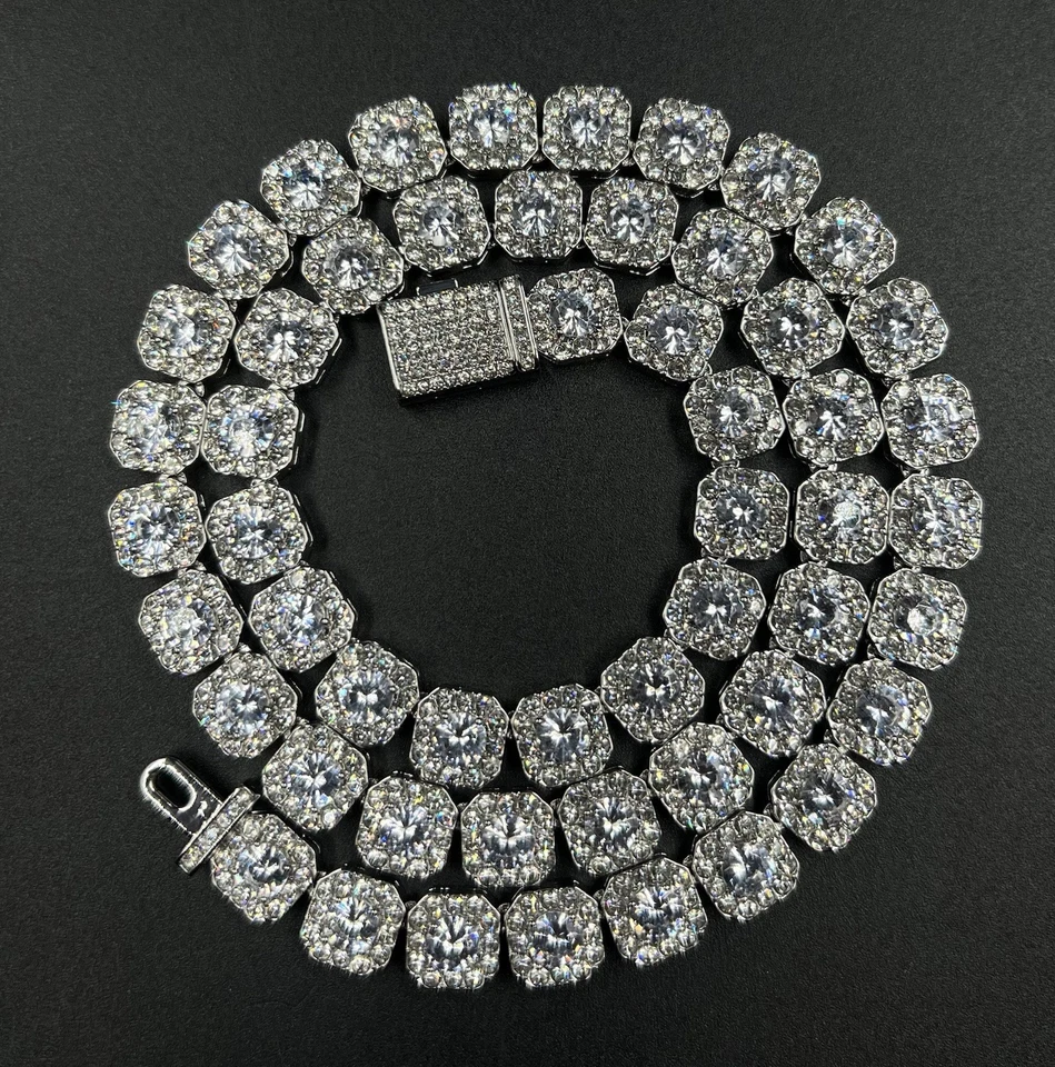 Теннисная цепочка 24 дюйма x 10,7 мм Iced Out VVS1 муассанит посеребренная | 110 г | коробка | - Изображение 2 из 4