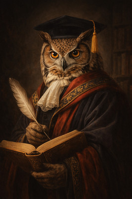 Eule Gelehrter akademischer viktorianischer weiser Vogel Poster Druck gerahmte Leinwand Wandbild