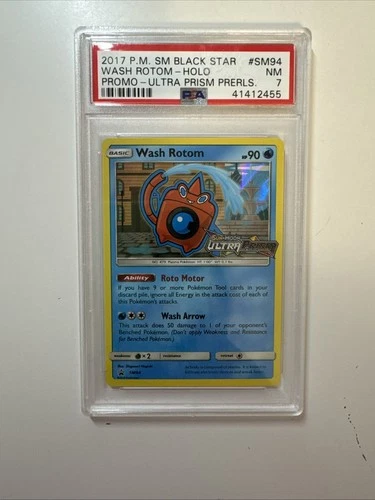 2017 Pokemon Ultra Prism Prerelease Black Star Promo Wash Rotom Holo SM94 PSA 7