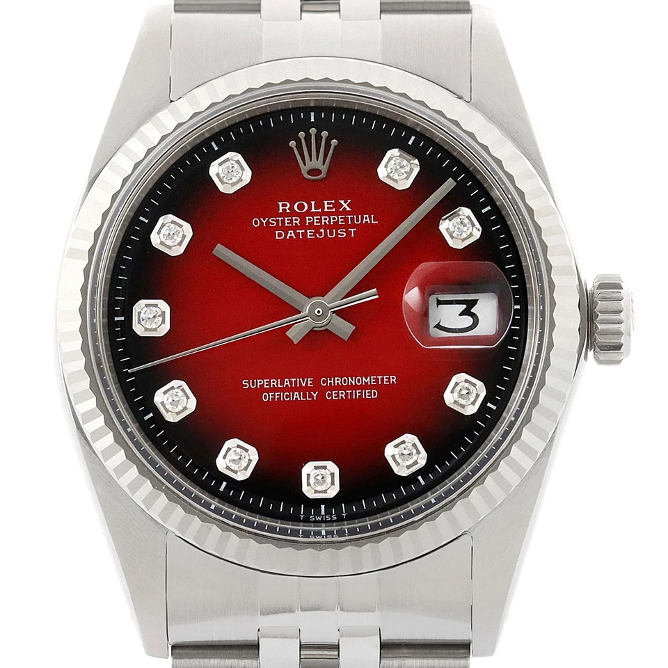 Reloj Rolex Datejust para hombre de oro blanco de 18 quilates de acero viñeta roja esfera de diamante