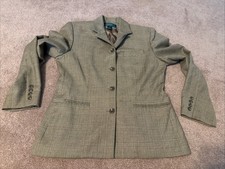 Vintage Ralph Lauren Green Taupe Plaid Button Blazer Jacket 100 Wool Pockets 8