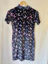 Vintage 90s Y2K Rokoko velvet mock neck butterfly bodycon mini dress size 12