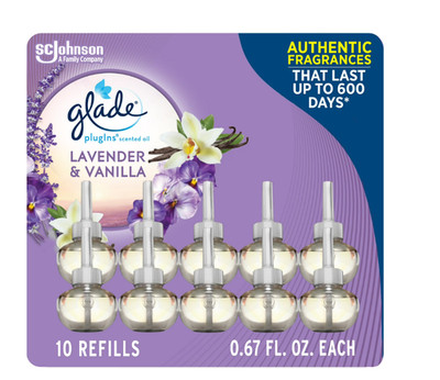 10 Glade PlugIns Refills Air Freshener Scented Essential Oils Lavender & Vanilla