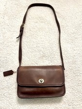 COACH Rare Vintage 70-80's USA made Glove Leather Shoulder Flap Bag Turnlock