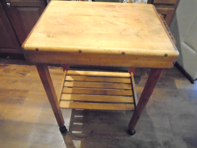 #ad BUTCHER BLOCK ISLAND WORK TABLE W KNIFE HOLDER FOR 5 PORTABLE KITCHEN T0 PATIO $250.00