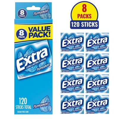 Extra Peppermint Sugar Free Gum Back To School Chewing Gum , 8 Pack.