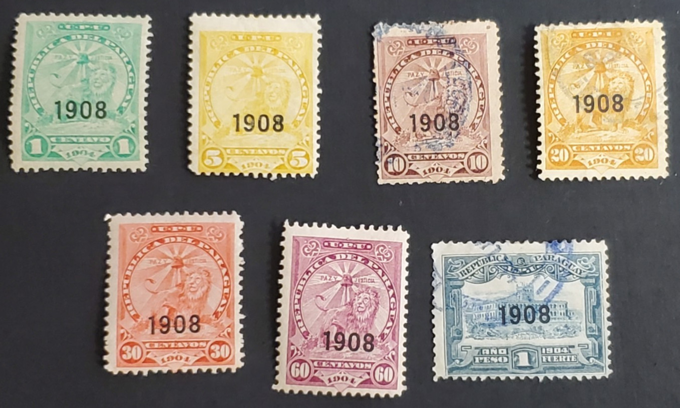 Paraguay, nice complete set of 1908 overprints