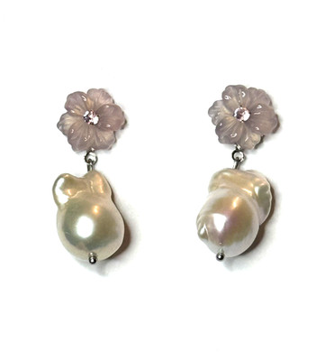 große Ohrringe Chalcedon mit echten Barockperlen 925 Sterlingsilber 