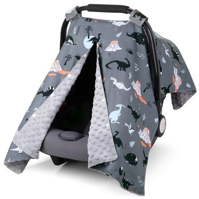 Baby Car Seat Cover Minky Winter with Peekaboo Opening Dinosaur Canopy