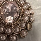 Gold Tone Oval Brooch Pin w/ Clear Oval Rhinestone Bezel Set Faux Pearl — photo 3