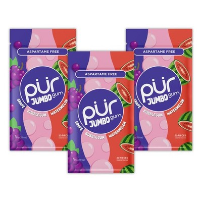 PUR Jumbo Gum | Aspartame Free Chewing | 20 Count (Pack of 3), Fruit Mix 